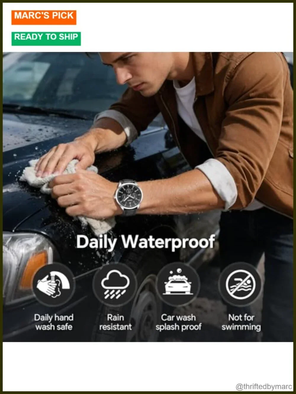 45mm Large Face Analog Quartz Wrist Watch with Croco-Pattern Leather Strap,